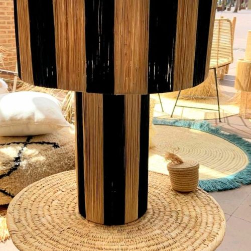 LAMPE MEKNÈS  RAYÉ RAPHIA & NOIR - Ma déco d'ailleurs