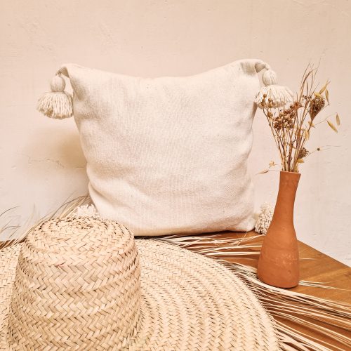 COUSSIN A POMPONS - BLANC - Ma déco d'ailleurs