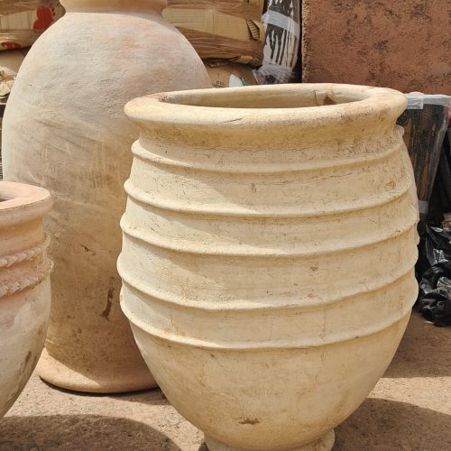 JARRE MAROCAINE RONDE BLANCHE CERCLÉE 70 CM - Ma Déco D'ailleurs