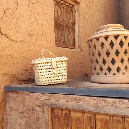 PANIER PIQUE-NIQUE PALMIER & CUIR - Ma déco d'ailleurs